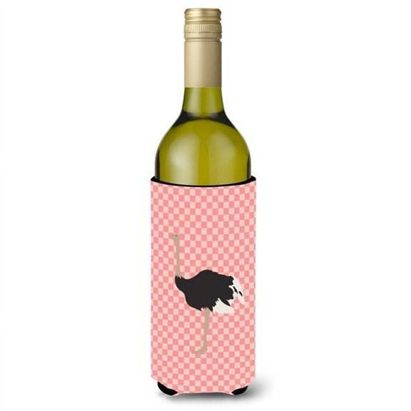 Carolines Treasures BB7924LITERK Common Ostrich Pink Check Wine Bottle Beverge Insulator Hugger