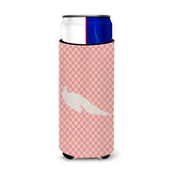 Carolines Treasures BB7926MUK White Peacock Peafowl Pink Check Michelob Ultra Hugger for Slim Cans