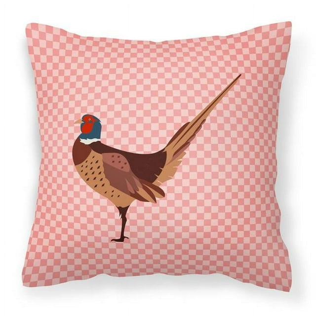 Carolines Treasures BB7930PW1414 Ring Necked Common Pheasant Pink Check Fabric Decorative Pillow, 14 x 14 in.