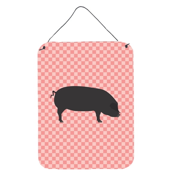 Caroline's Treasures BB7931DS1216 Devon Large Black Pig Pink Check Wall or Door Hanging Prints, 12x16, multicolor