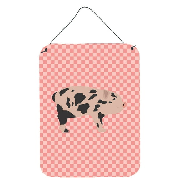 Caroline's Treasures BB7935DS1216 Mini Miniature Pig Pink Check Wall or Door Hanging Prints, 12x16, multicolor
