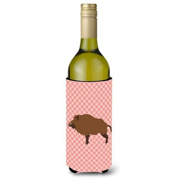 Carolines Treasures BB7936LITERK Wild Boar Pig Pink Check Wine Bottle Beverge Insulator Hugger