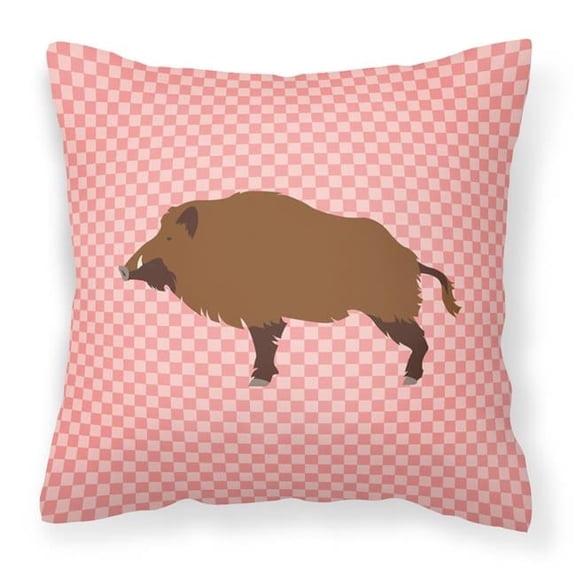 Carolines Treasures BB7936PW1818 Wild Boar Pig Pink Check Fabric Decorative Pillow, 18 x 18 in.
