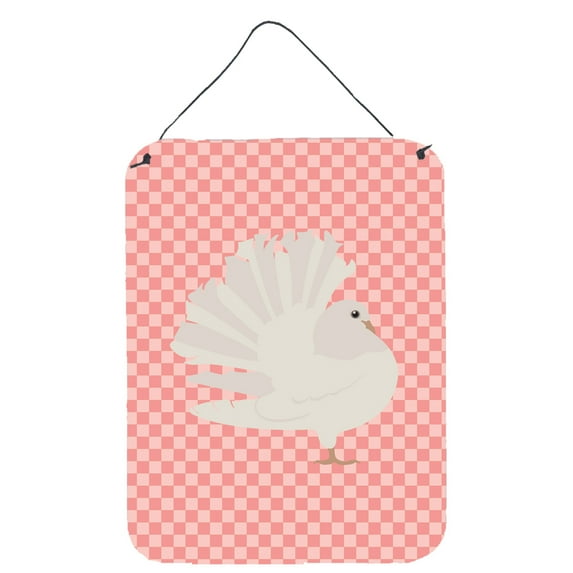 Caroline's Treasures BB7950DS1216 Silver Fantail Pigeon Pink Check Wall or Door Hanging Prints, 12x16, multicolor