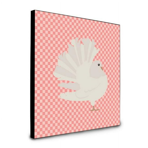Carolines Treasures 8 x 8 x 0.625 in. Silver Fantail Pigeon Pink Check Artwork Panel Wall Decor