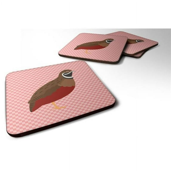Carolines Treasures BB7956FC Chinese Painted or King Quail Pink Check Foam Coaster, Set of 4