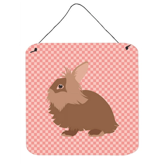 Carolines Treasures BB7960DS66 Lionhead Rabbit Pink Check Wall or Door Hanging Prints, 6 x 6 in.