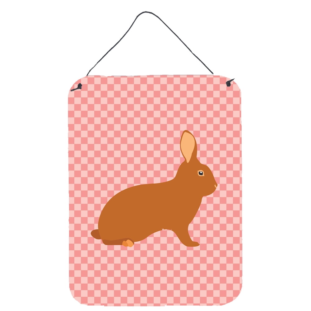 Caroline's Treasures BB7969DS1216 Rex Rabbit Pink Check Wall or Door Hanging Prints, 12x16, multicolor