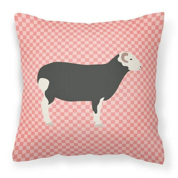 Carolines Treasures BB7970PW1414 Herwick Sheep Pink Check Fabric Decorative Pillow, 14 x 14 in.