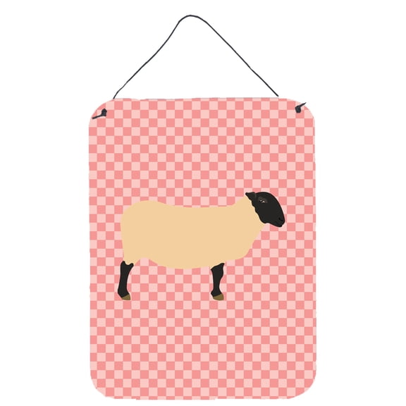 Caroline's Treasures BB7972DS1216 Suffolk Sheep Pink Check Wall or Door Hanging Prints, 12x16, multicolor
