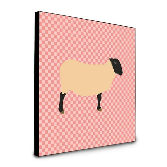Carolines Treasures 8 x 8 x 0.625 in. Suffolk Sheep Pink Check Artwork Panel Wall Decor