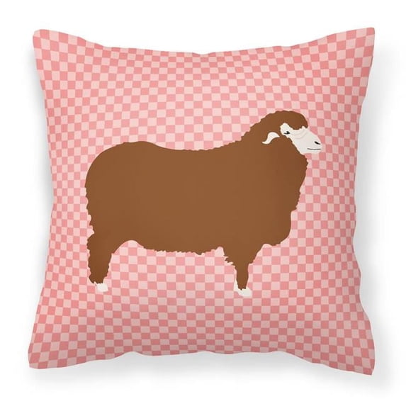 Carolines Treasures BB7981PW1414 Merino Sheep Pink Check Fabric Decorative Pillow, 14 x 14 in.