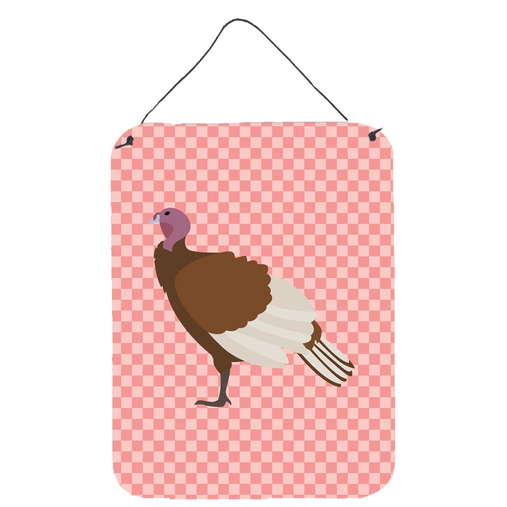Caroline's Treasures BB7982DS1216 Bourbon Red Turkey Hen Pink Check Wall or Door Hanging Prints, 12x16, multicolor