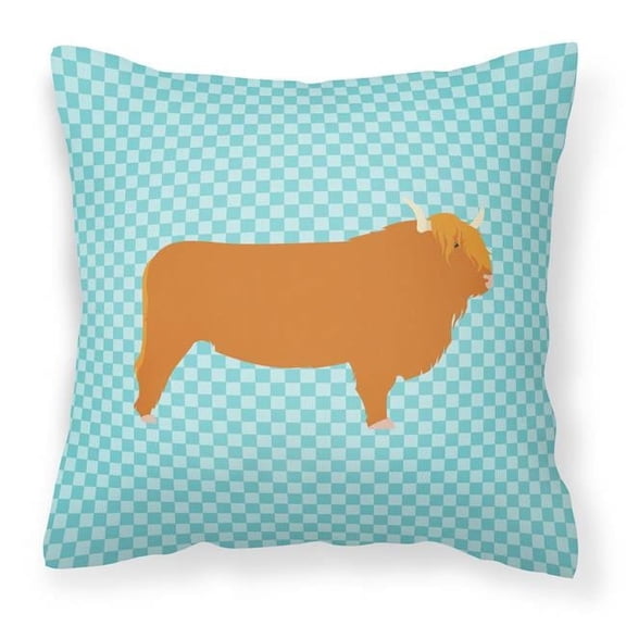 Carolines Treasures BB7994PW1818 Highland Cow Blue Check Fabric Decorative Pillow, 18 x 18 in.