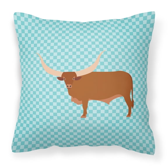 Carolines Treasures BB7997PW1414 Ankole-Watusu Cow Blue Check Fabric Decorative Pillow, 14 x 14 in.