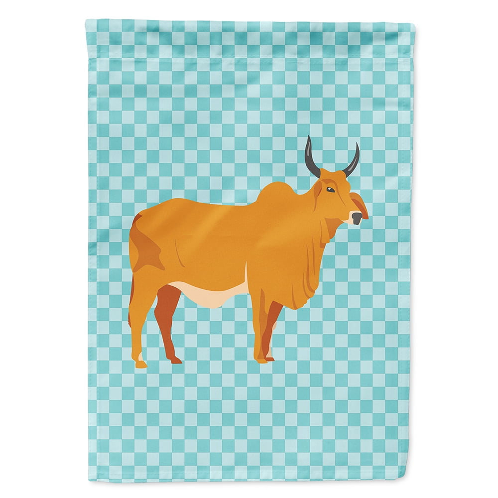 Caroline's Treasures BB7999CHF Zebu Indicine Cow Blue Check Flag Canvas House Size , Large, multicolor