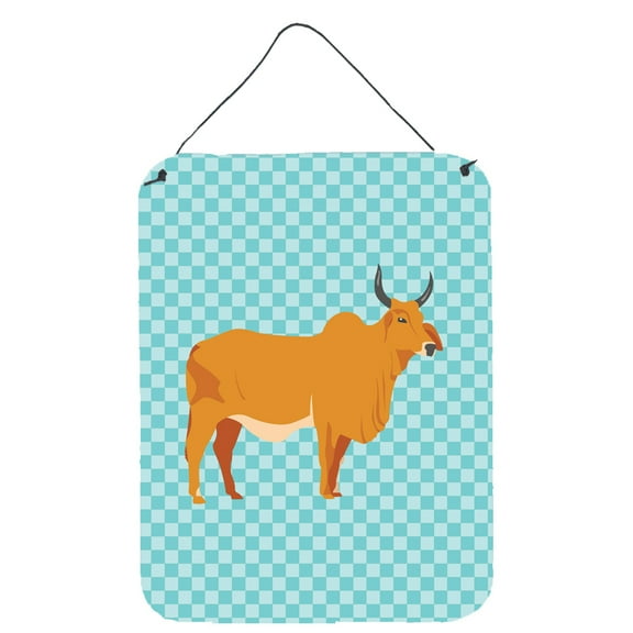 Caroline's Treasures BB7999DS1216 Zebu Indicine Cow Blue Check Wall or Door Hanging Prints, 12x16, multicolor