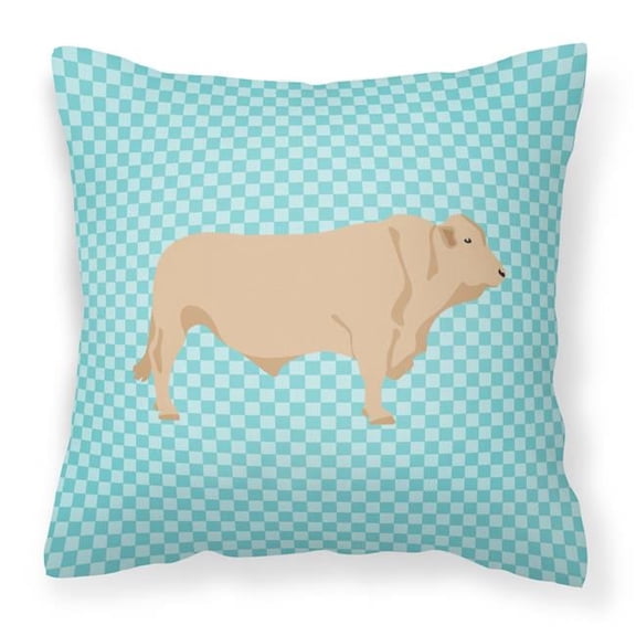 Carolines Treasures BB8000PW1818 Charolais Cow Blue Check Fabric Decorative Pillow, 18 x 18 in.