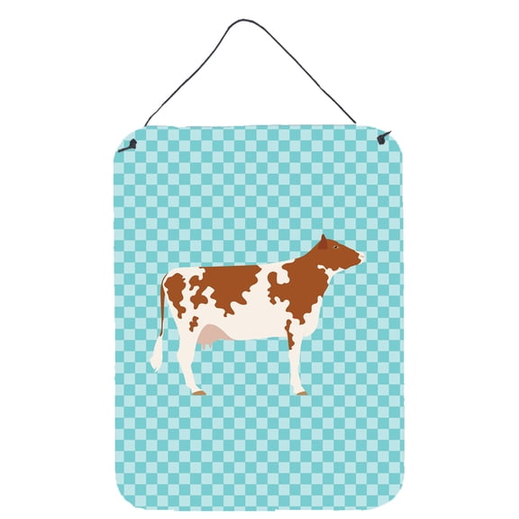 Caroline's Treasures BB8001DS1216 Ayrshire Cow Blue Check Wall or Door Hanging Prints, 12x16, multicolor