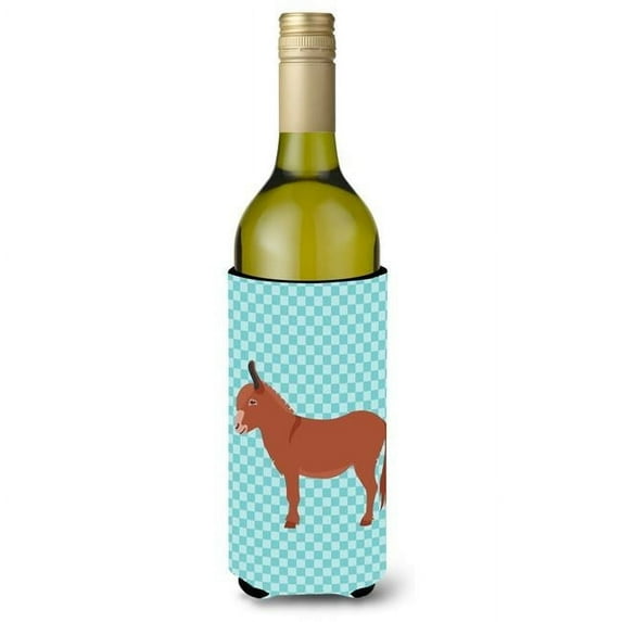 Carolines Treasures BB8022LITERK Irish Donkey Blue Check Wine Bottle Beverge Insulator Hugger