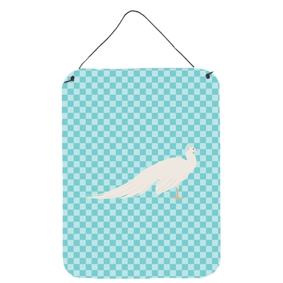 Carolines Treasures BB8100DS1216 White Peacock Peafowl Blue Check Wall or Door Hanging Prints