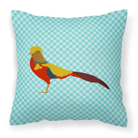 Carolines Treasures BB8102PW1414 Golden or Chinese Pheasant Blue Check Fabric Decorative Pillow, 14 x 14 in.
