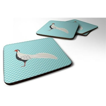 Carolines Treasures BB8103FC Silver Pheasant Blue Check Foam Coaster, Set of 4