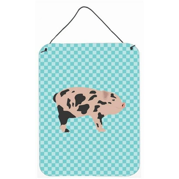 Mini Miniature Pig Blue Check Wall or Door Hanging Prints