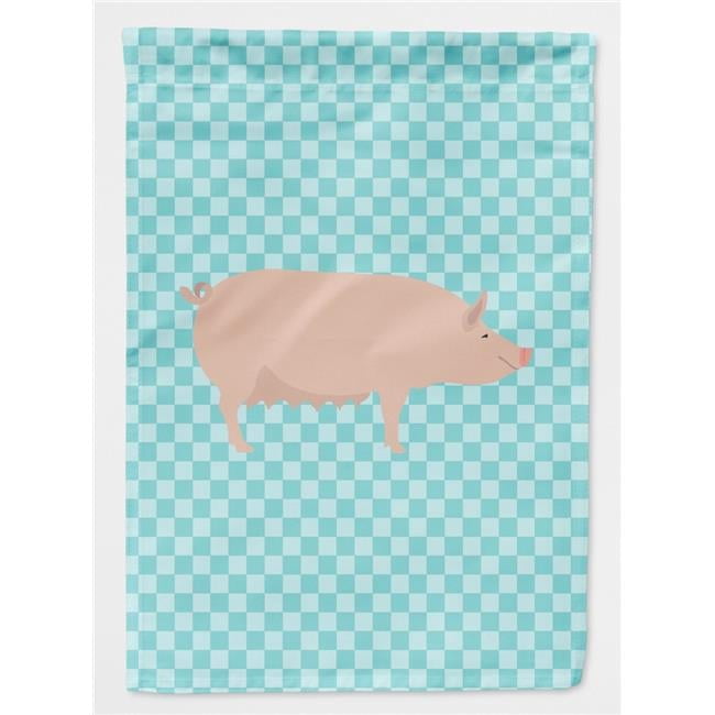Carolines Treasures BB8112GF English Large White Pig Blue Check Garden Flag