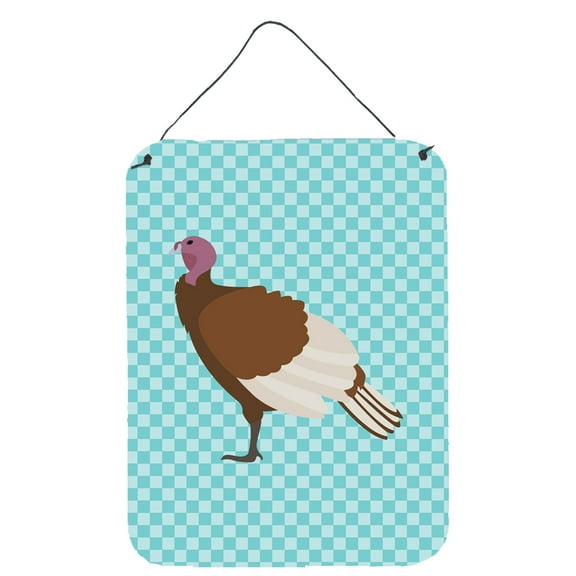 Caroline's Treasures BB8156DS1216 Bourbon Red Turkey Hen Blue Check Wall or Door Hanging Prints, 12x16, multicolor