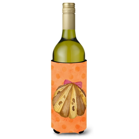 Carolines Treasures BB8173LITERK Sea Shell Orange Polkadot Wine Bottle Beverge Insulator Hugger Wine Bottle multicolor