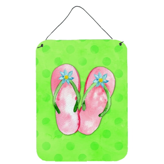 Carolines Treasures BB8220DS1216 Pink Flip Flops Green Polkadot Wall or Door Hanging Prints Green 12x16 multicolor