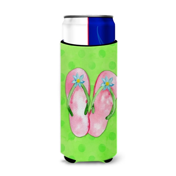Carolines Treasures BB8220MUK Pink Flip Flops Green Polkadot Michelob Ultra Hugger for slim cans Slim Can multicolor