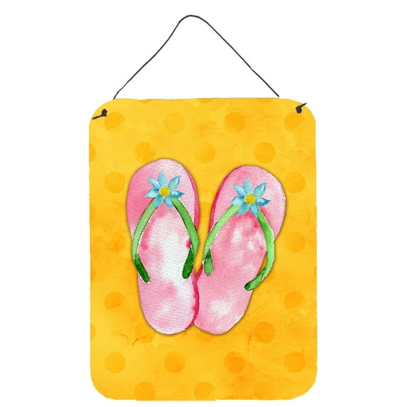 Carolines Treasures BB8222DS1216 Pink Flip Flops Yellow Polkadot Wall or Door Hanging Prints Yellow 12x16 multicolor