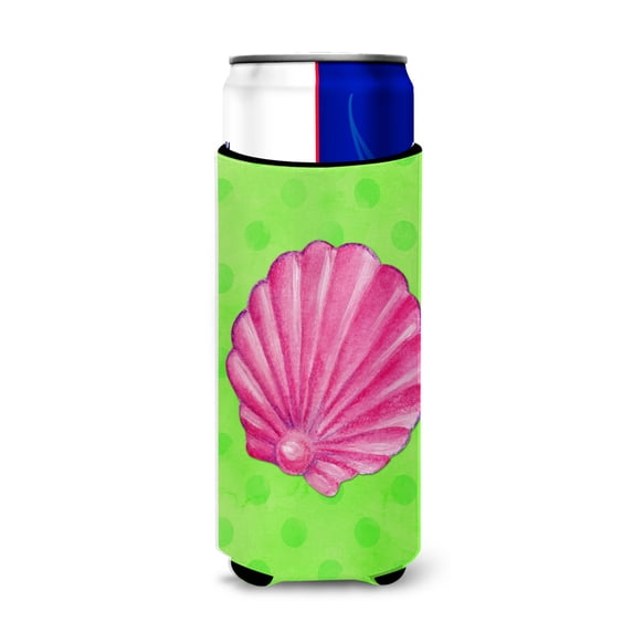 Carolines Treasures BB8240MUK Pink Sea Shell Green Polkadot Michelob Ultra Hugger for slim cans Slim Can multicolor