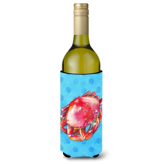 Carolines Treasures BB8266LITERK Crab Blue Polkadot Wine Bottle Beverge Insulator Hugger  Wine Bottle multicolor