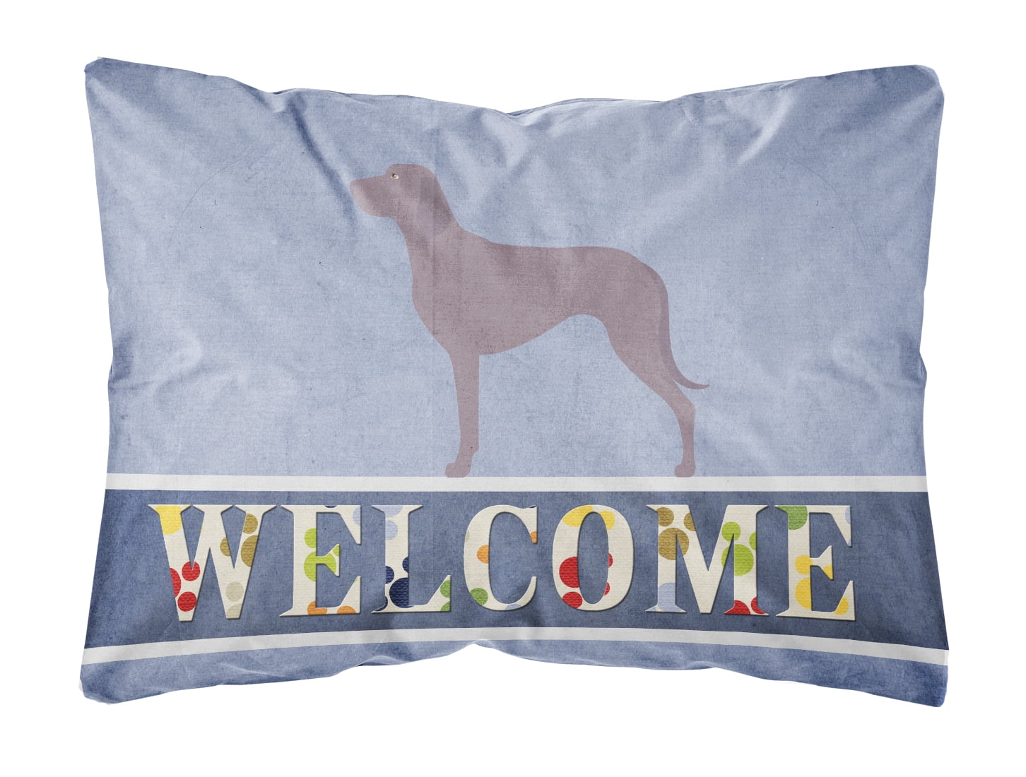 Carolines Treasures BB8280PW1216 Weimaraner Welcome Canvas Fabric Decorative Pillow, Blue, 12H x16W, multicolor