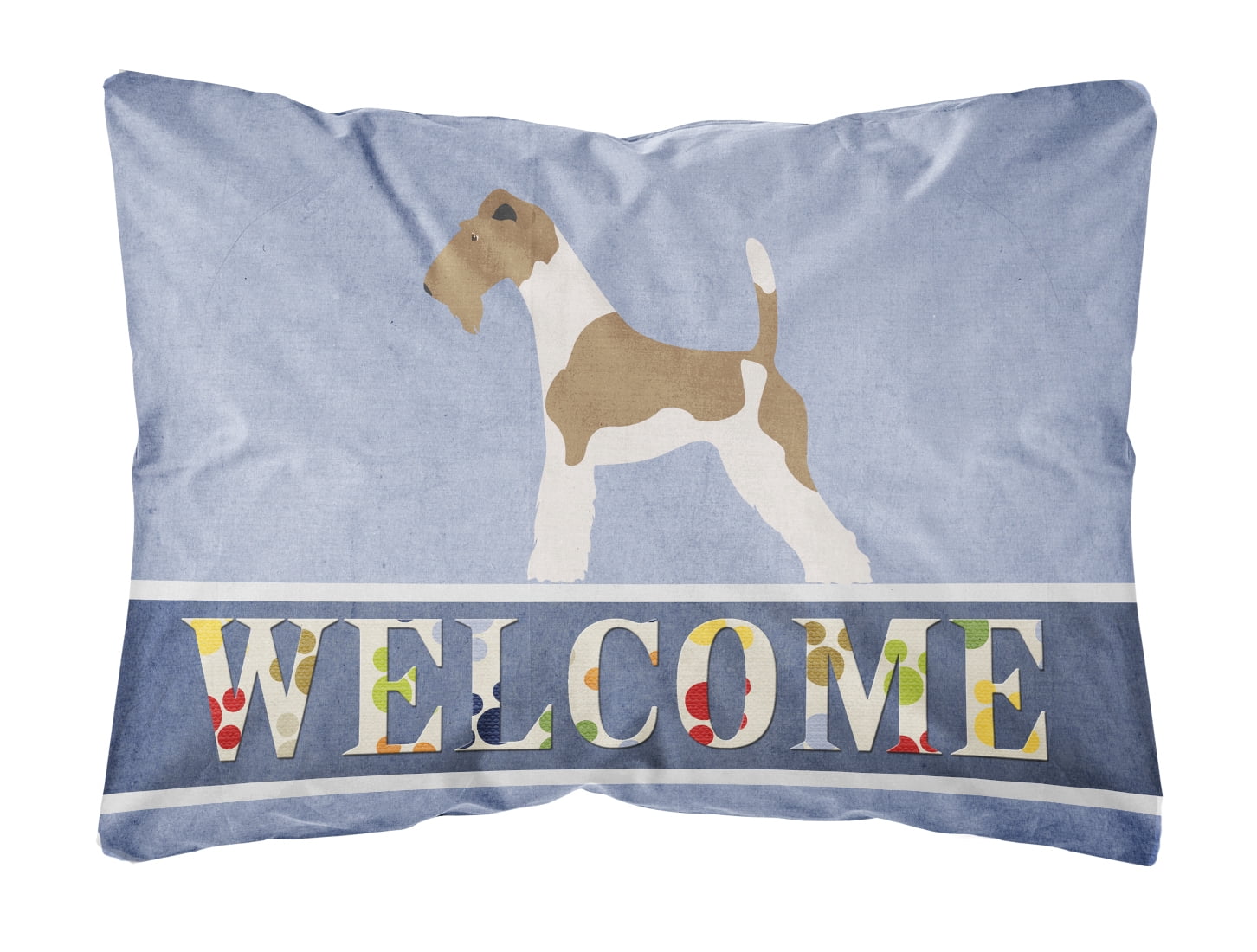 Carolines Treasures BB8284PW1216 Wire Fox Terrier Welcome Canvas Fabric Decorative Pillow, Blue, 12H x16W, multicolor