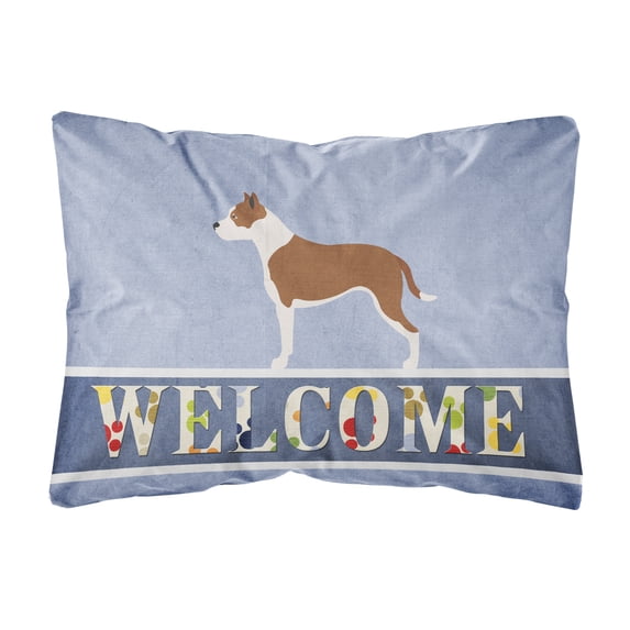 Carolines Treasures BB8325PW1216 Pit Bull Terrier Welcome Canvas Fabric Decorative Pillow, Blue, 12H x16W, multicolor