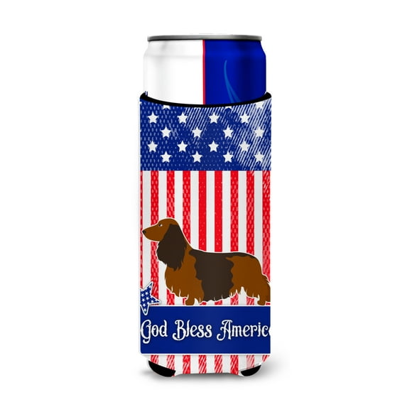 Carolines Treasures BB8368MUK Longhaired Dachshund American Michelob Ultra Hugger for slim cans  Slim Can multicolor