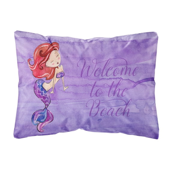 Carolines Treasures BB8514PW1216 Mermaid Welcome Purple Canvas Fabric Decorative Pillow, 12H x16W, multicolor
