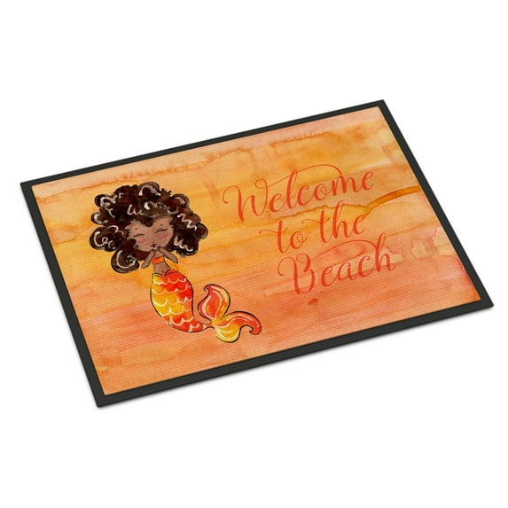 Carolines Treasures BB8517JMAT Mermaid Welcome Orange Door Mat Indoor Rug or Outdoor Welcome Mat 24x36 Doormat 24H X