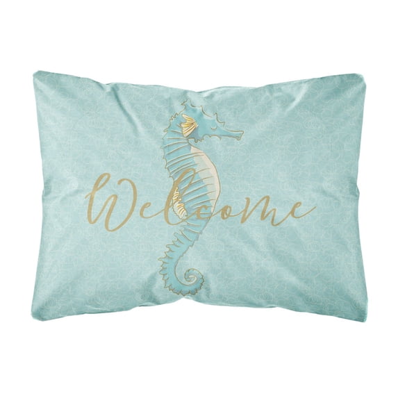 Carolines Treasures BB8547PW1216 Seahorse Welcome Canvas Fabric Decorative Pillow 12H x16W multicolor