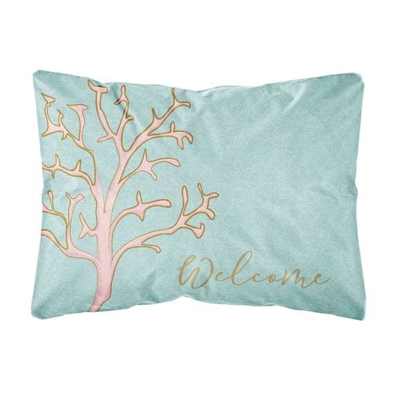 Carolines Treasures BB8556PW1216 Coral Welcome Canvas Fabric Decorative Pillow 12H x16W multicolor