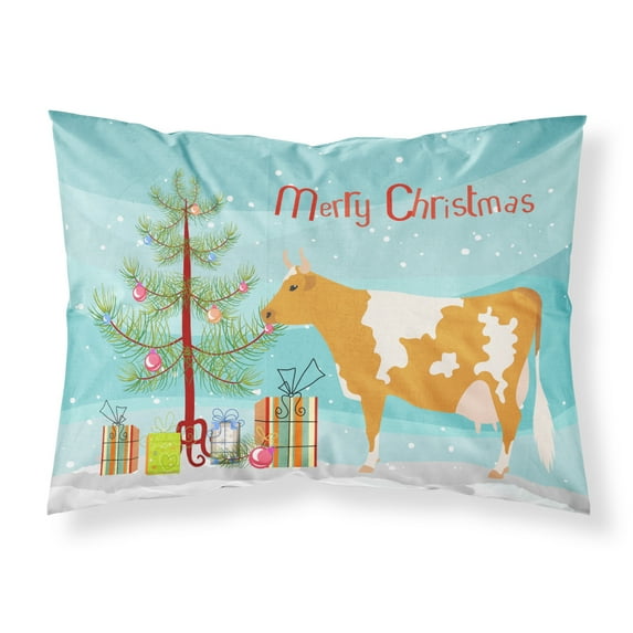 Carolines Treasures BB9188PILLOWCASE Guernsey Cow Christmas Fabric Standard Pillowcase Teal Standard multicolor