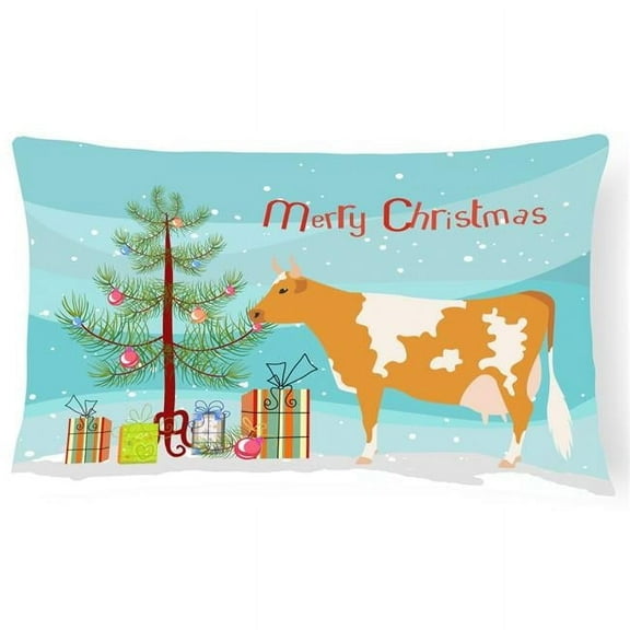 Carolines Treasures BB9188PW1216 Guernsey Cow Christmas Canvas Fabric Decorative Pillow, Teal, 12H x16W, multicolor