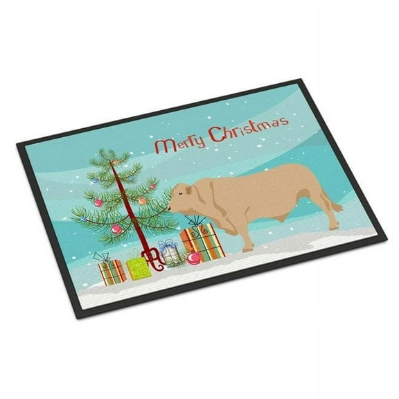 Caroline's Treasures BB9193MAT Charolais Cow Christmas Door Mat, Indoor Rug or Outdoor Welcome Mat 18x27 Doormat , 27"L