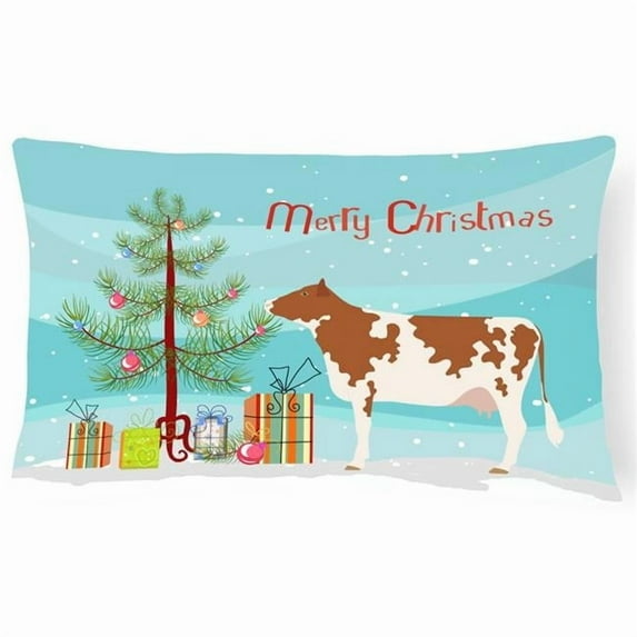 Carolines Treasures BB9194PW1216 Ayrshire Cow Christmas Canvas Fabric Decorative Pillow, Teal, 12H x16W, multicolor