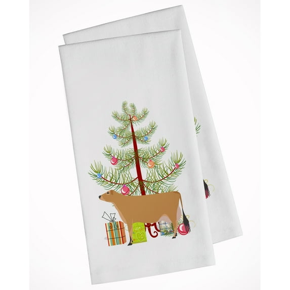 Carolines Treasures BB9196WTKT Jersey Cow Christmas White Kitchen Towel Set of 2 Dish Towels Teal 19 X 25" multicolor