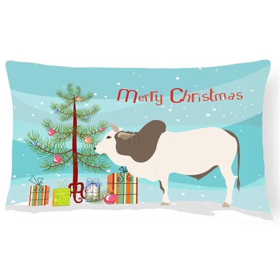 Carolines Treasures BB9197PW1216 Malvi Cow Christmas Canvas Fabric Decorative Pillow, Teal, 12H x16W, multicolor